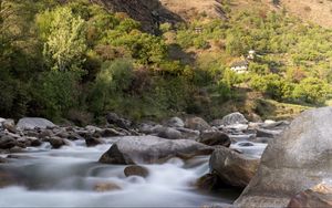 Preview wallpaper stones, river, long exposure, landscape