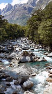 Preview wallpaper stones, river, mountains, trees, nature