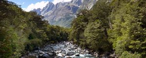 Preview wallpaper stones, river, mountains, trees, nature