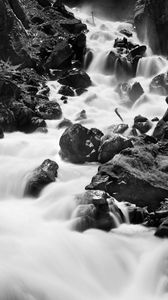 Preview wallpaper stones, river, nature, black and white