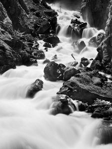 Preview wallpaper stones, river, nature, black and white