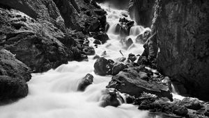 Preview wallpaper stones, river, nature, black and white