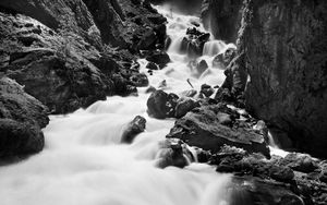 Preview wallpaper stones, river, nature, black and white