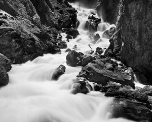 Preview wallpaper stones, river, nature, black and white