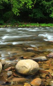 Preview wallpaper stones, river, trees, stream