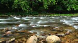 Preview wallpaper stones, river, trees, stream