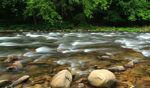 Preview wallpaper stones, river, trees, stream