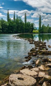 Preview wallpaper stones, river, trees, landscape