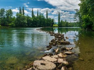 Preview wallpaper stones, river, trees, landscape