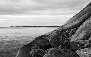 Preview wallpaper stones, rock, sea, black and white, landscape