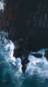 Preview wallpaper stones, rocks, aerial view, foam, sea