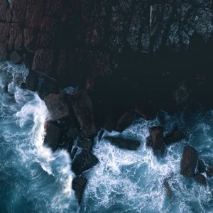 Preview wallpaper stones, rocks, aerial view, foam, sea