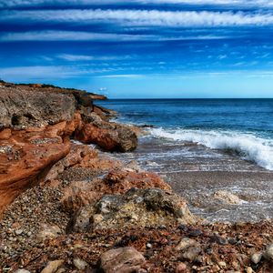 Preview wallpaper stones, rocks, coast, waves
