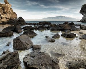 Preview wallpaper stones, rocks, cobble-stones, blocks, water, transparent, bottom