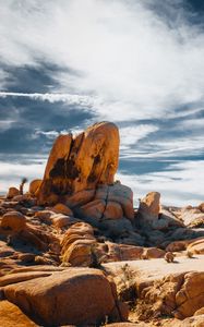 Preview wallpaper stones, rocks, field, clouds, sky, nature