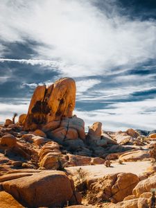 Preview wallpaper stones, rocks, field, clouds, sky, nature