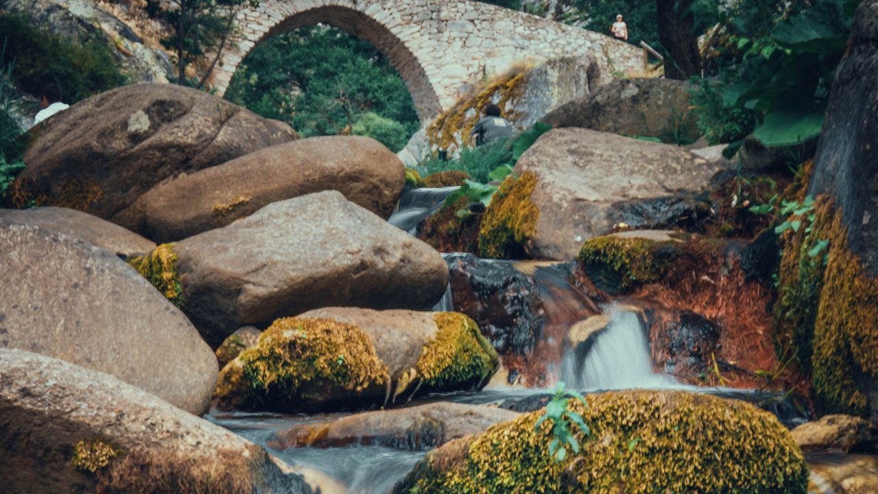 Wallpaper stones, rocks, river, bridge, water