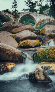 Preview wallpaper stones, rocks, river, bridge, water
