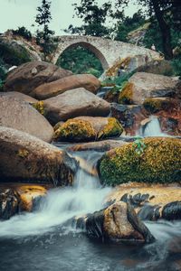 Preview wallpaper stones, rocks, river, bridge, water