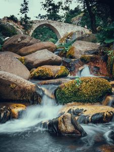 Preview wallpaper stones, rocks, river, bridge, water