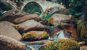 Preview wallpaper stones, rocks, river, bridge, water