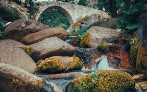 Preview wallpaper stones, rocks, river, bridge, water