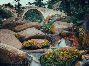 Preview wallpaper stones, rocks, river, bridge, water
