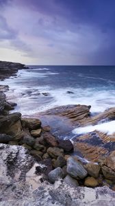 Preview wallpaper stones, rocks, sea, surf, horizon