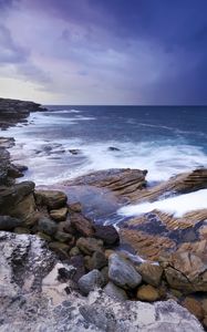 Preview wallpaper stones, rocks, sea, surf, horizon