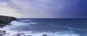 Preview wallpaper stones, rocks, sea, surf, horizon