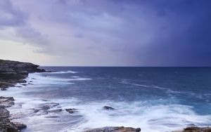 Preview wallpaper stones, rocks, sea, surf, horizon