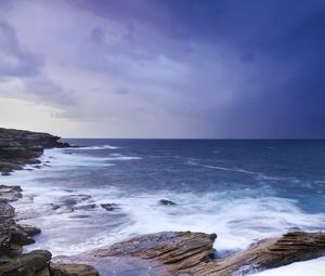 Preview wallpaper stones, rocks, sea, surf, horizon