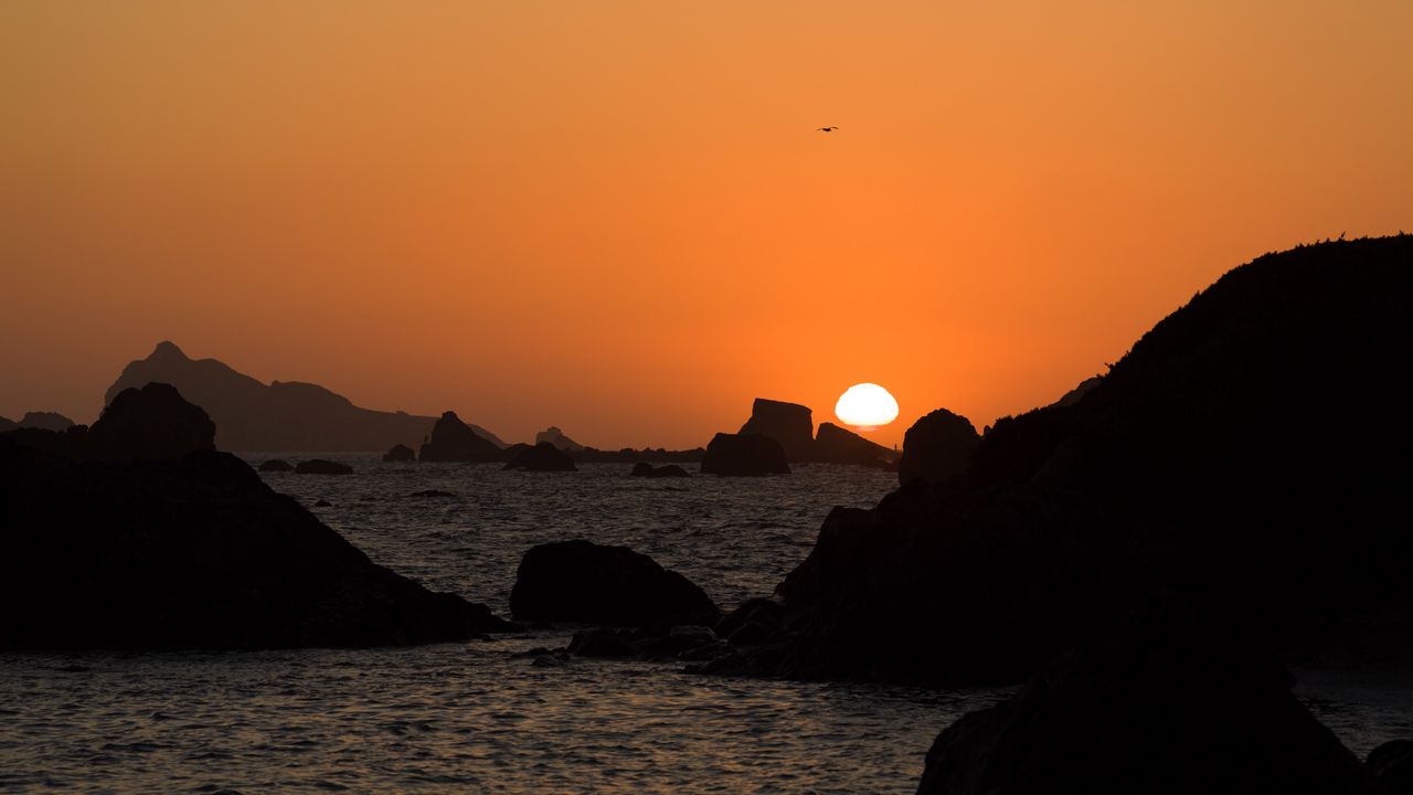 Wallpaper stones, rocks, sea, sunset, dark