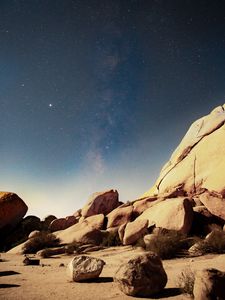 Preview wallpaper stones, rocks, starry sky, stars, night, nebula