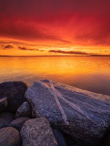 Preview wallpaper stones, rocks, sunset, horizon, sky
