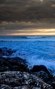 Preview wallpaper stones, rocks, surf, spray, sea