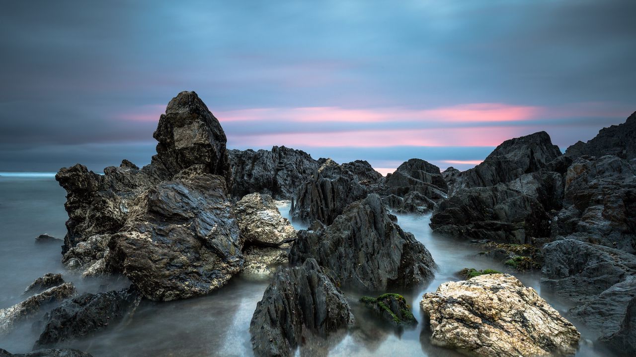 Wallpaper stones, rocks, water, sunset, nature hd, picture, image