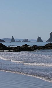 Preview wallpaper stones, rocks, waves, water, protected, blue