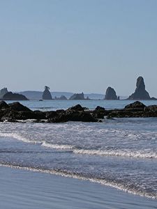 Preview wallpaper stones, rocks, waves, water, protected, blue