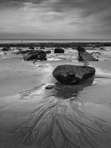 Preview wallpaper stones, sand, sea, bw