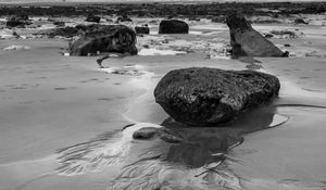 Preview wallpaper stones, sand, sea, bw