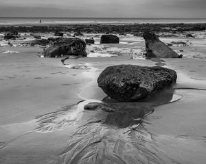 Preview wallpaper stones, sand, sea, bw