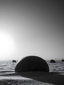 Preview wallpaper stones, sand, shadows, bw, desert