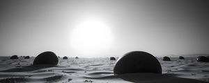 Preview wallpaper stones, sand, shadows, bw, desert