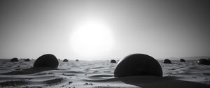 Preview wallpaper stones, sand, shadows, bw, desert