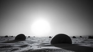 Preview wallpaper stones, sand, shadows, bw, desert