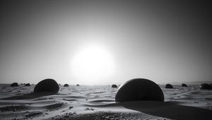 Preview wallpaper stones, sand, shadows, bw, desert