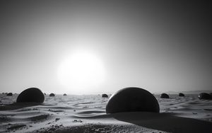 Preview wallpaper stones, sand, shadows, bw, desert