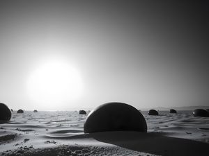 Preview wallpaper stones, sand, shadows, bw, desert