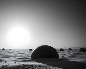 Preview wallpaper stones, sand, shadows, bw, desert